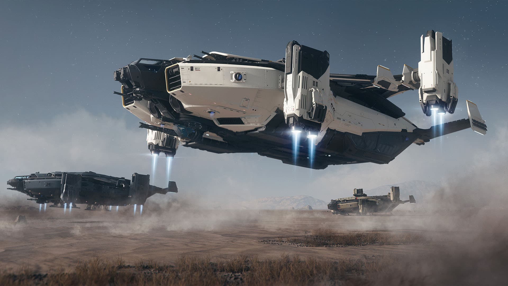 star-citizen-space-ship Vue au large de vaisseaux spatiaux atterrissants dans Star Citizen