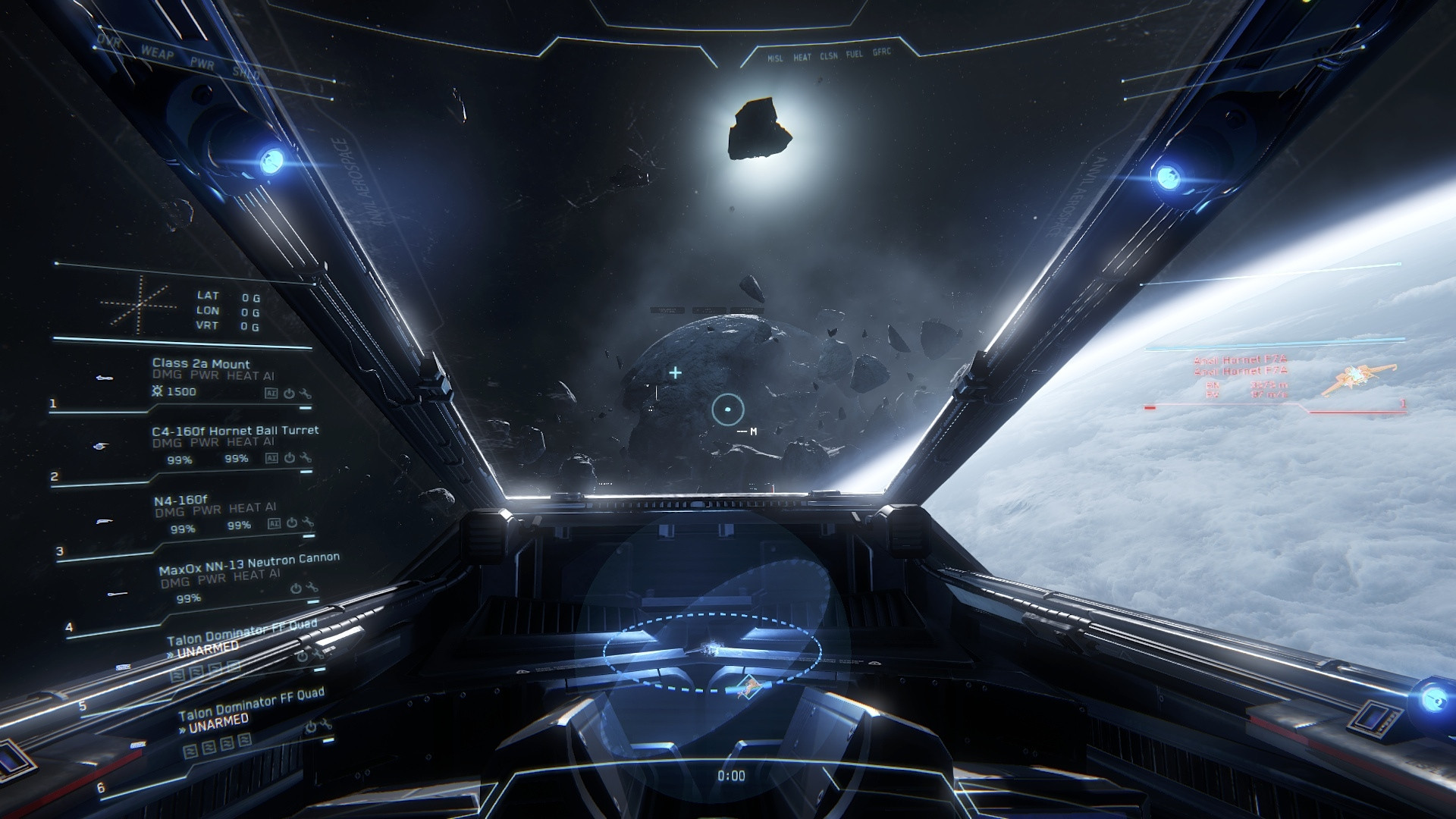 star-citizen-cockpit-view Vue de l'intérieur d'un cockpit de vaisseau spatial dans le jeu Star Citizen
