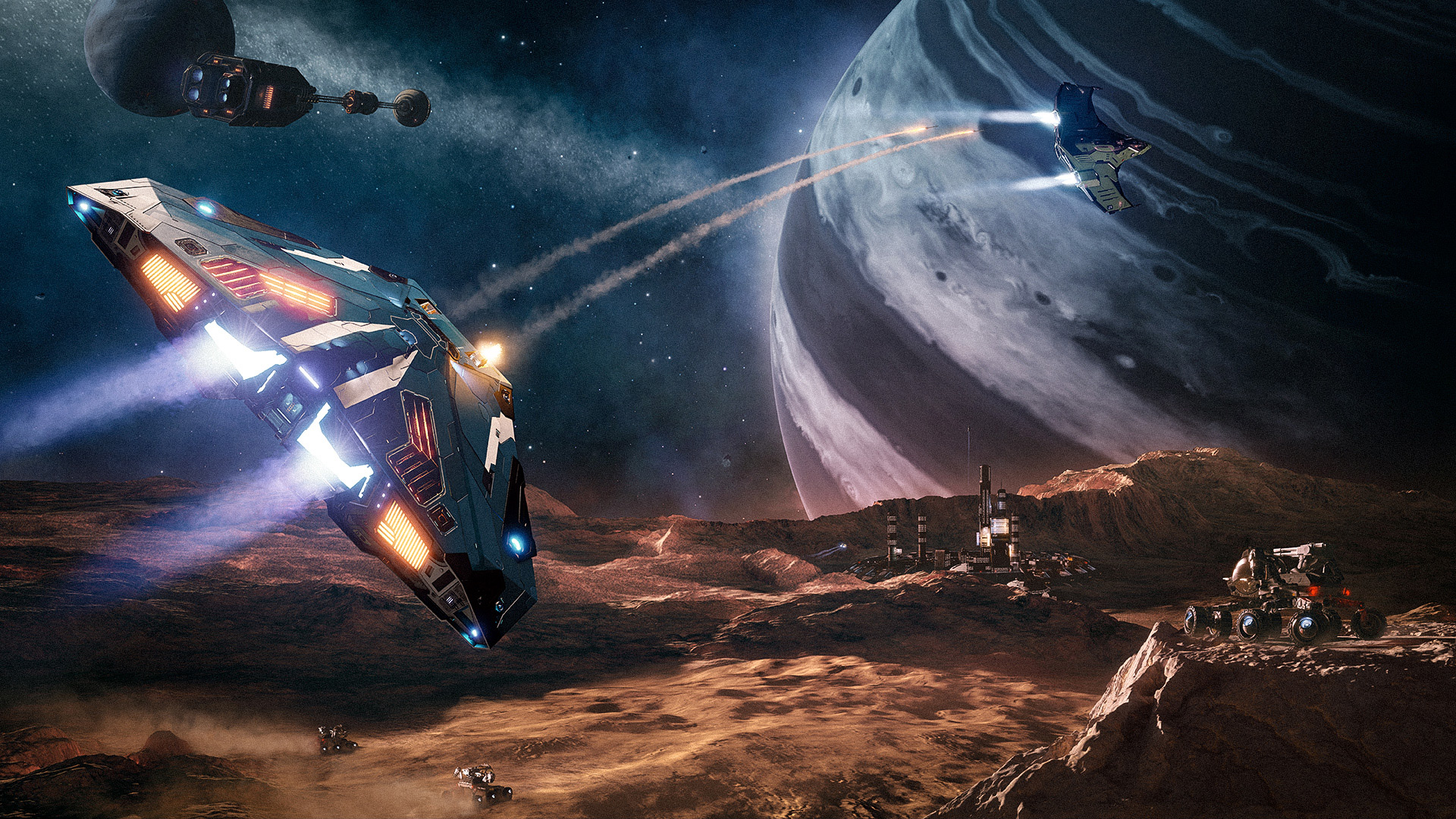 elite-dangerous-fly Vaisseaux spatiaux dans Elite Dangerous à l'horizon d'une planète